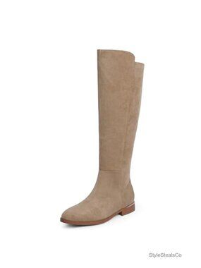 Faux Suede Round Toe Flat Knee High Boots Side Zipper Riding Boot